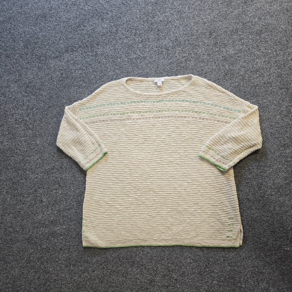 J Jill Sweater Women Size Small Off White Embroidered Textured 3/4 Sleeve Casual